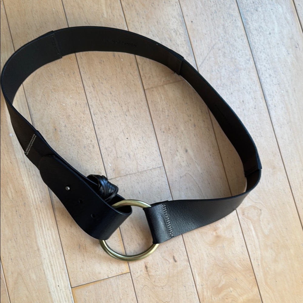 Black Leather Belt with Gold Buckle